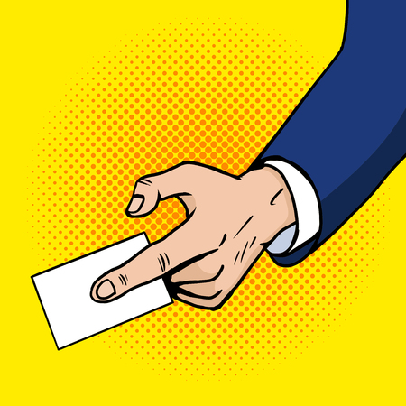 Hand gives business card pop art vectorのイラスト素材