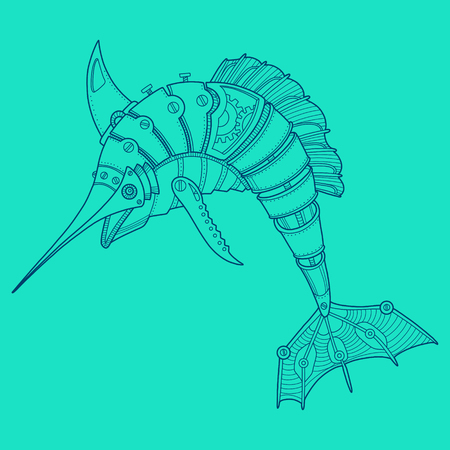 Steam punk swordfish color vector illustrationのイラスト素材