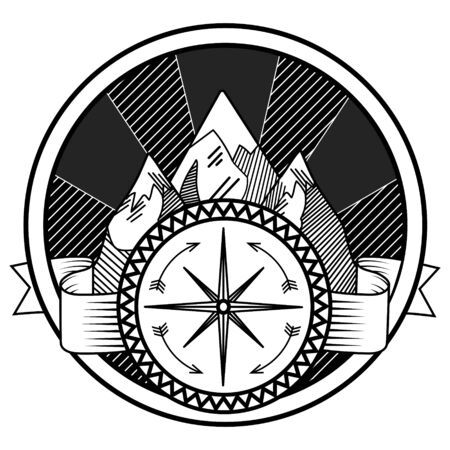 Mountains and compass abstract tattoo vectorのイラスト素材