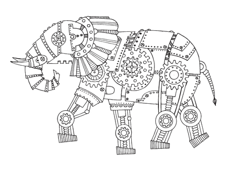Steam punk style elephant coloring book vectorのイラスト素材