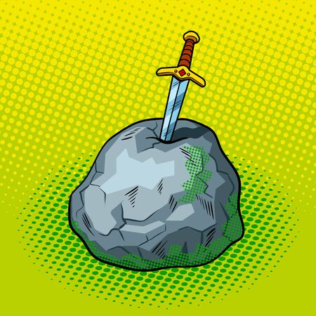Sword in stone comic book pop art retro style vector illustrationのイラスト素材