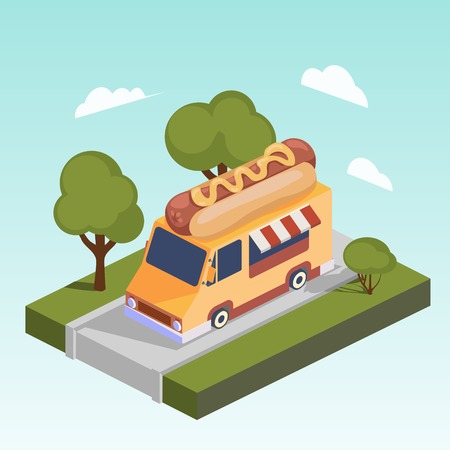 Fast food motor home with hot dog.のイラスト素材