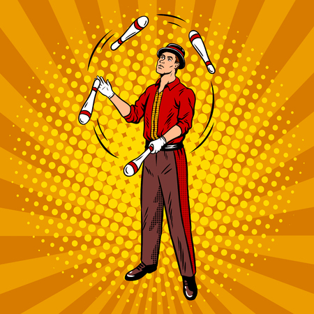 Circus juggler pop art retro vector illustration. Comic book style imitation.のイラスト素材