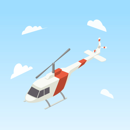 Helicopter white and red colors isometric style colorful vector illustrationのイラスト素材