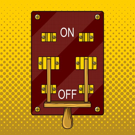 Huge electric knife switch off pop art retro vector illustration for comic book style imitation.のイラスト素材