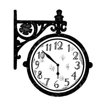 Vintage station clock engraving style vectorのイラスト素材