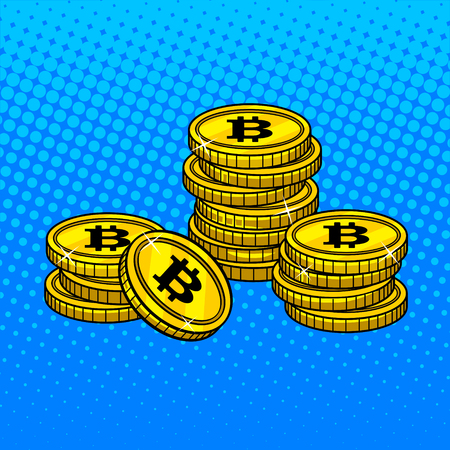 Bitcoin crypto currency money pop art style vector illustration for comic book style imitationのイラスト素材