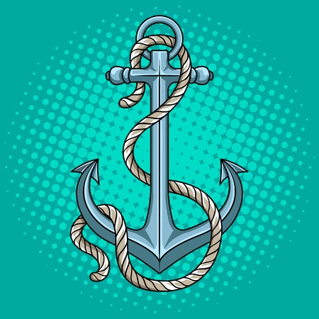 Anchor with rope pop art style vector illustration