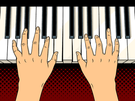 Hands on piano keys pop art vector illustrationのイラスト素材