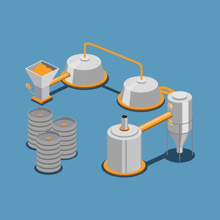 Industrial brewing line. Colorful minimalistic isometric style vector illustrationのイラスト素材