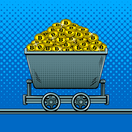Bitcoin money in miner trolley pop art vectorのイラスト素材