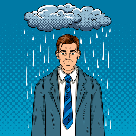 Man with bad mood pop art retro vector illustration. Bad day. Comic book style imitation.のイラスト素材
