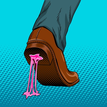 Chewing gum stuck to the shoe pop artのイラスト素材