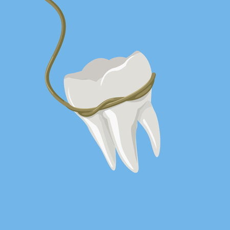Tooth pulled with rope colorful minimalistic isometric style vector illustrationのイラスト素材