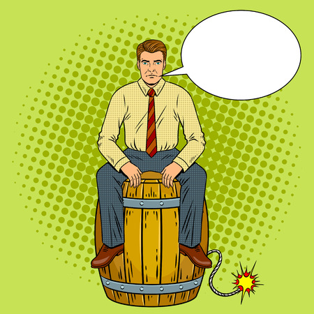 Man on powder keg pop art retro illustration.のイラスト素材