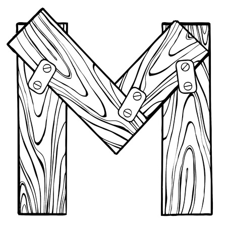 Wooden letter M engraving vector illustrationのイラスト素材