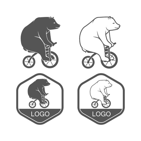 Bear on bicycle minimalistic vector illustrationのイラスト素材