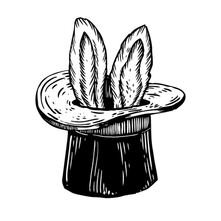 Bunny ears in magician hat engraving vectorのイラスト素材