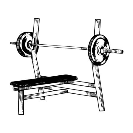 Sport equipment bench barbell engraving vectorのイラスト素材