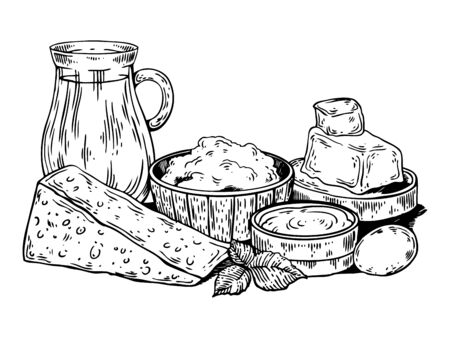 Milk food products engraving vector illustrationのイラスト素材