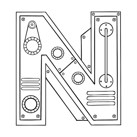 Mechanical letter N engraving vector illustrationのイラスト素材