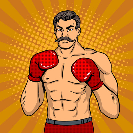 Vintage boxer fighter with mustache pop art vectorの写真素材