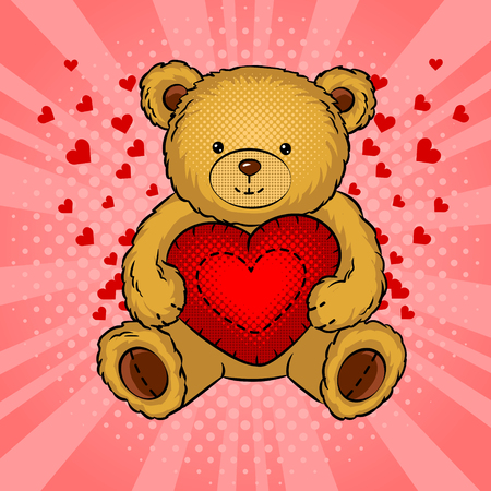 Teddy bear toy with heart pop art vectorのイラスト素材