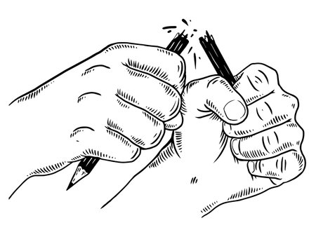 Hands break pencil engraving vector illustrationのイラスト素材