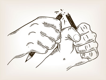Hands break pencil engraving vector illustration.のイラスト素材