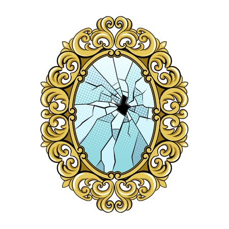 Broken vintage mirror pop art retro vector illustration. Isolated image on white background. Comic book style imitation.のイラスト素材