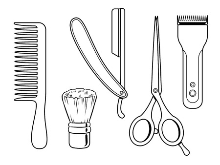 Barber tools coloring book vector illustration. Comic book style imitation.のイラスト素材