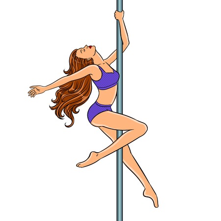 Girl is dancing on the pole pop art vectorのイラスト素材