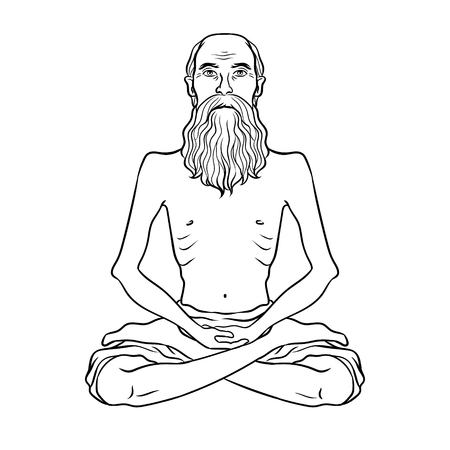 Yogi meditation coloring book vector illustration. Isolated image on white background. Comic book style imitation.のイラスト素材