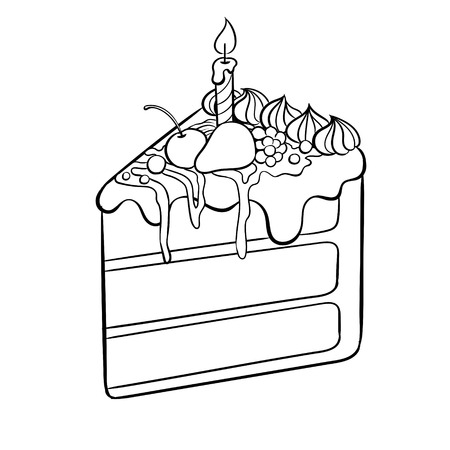 Cake with candle coloring book vector illustration