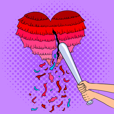 Pinata heart metaphor pop art retro vector illustration. Color background. Comic book style imitation.のイラスト素材