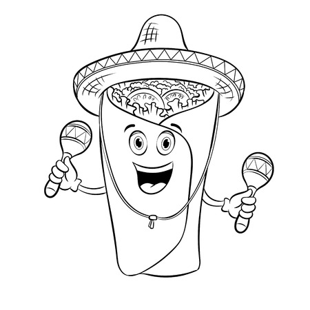 Burrito and maraca coloring book vectorのイラスト素材