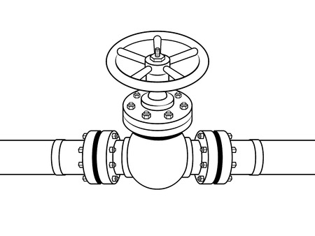 Yellow gas pipe with red valve coloring vectorのイラスト素材
