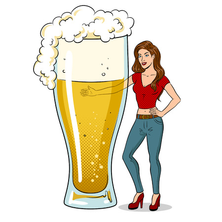 young woman with beer pop art vectorのイラスト素材