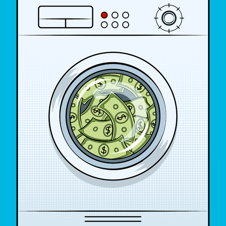 Washing machine image of laundering money pop art on isolated image in white background illustration.のイラスト素材