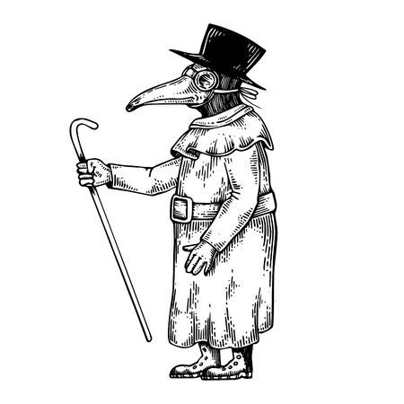Plague doctor engraving vector illustration.のイラスト素材