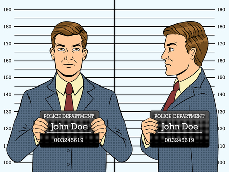 Arrested man photo in police station pop art retro vector illustration. Comic book style imitation.のイラスト素材