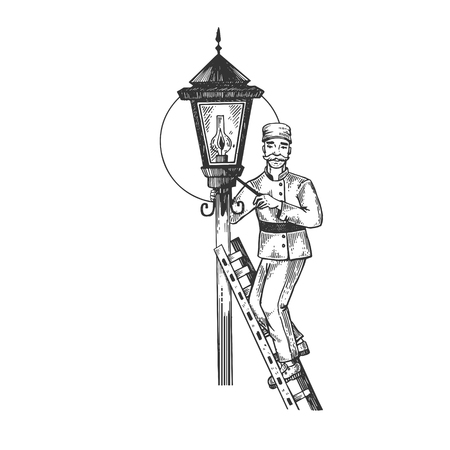 Lamplighter man engraving vector illustrationのイラスト素材