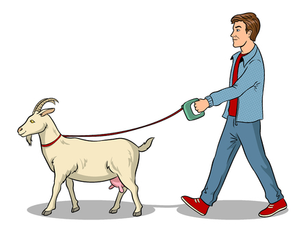 Man and goat as pet pop art vector illustrationのイラスト素材