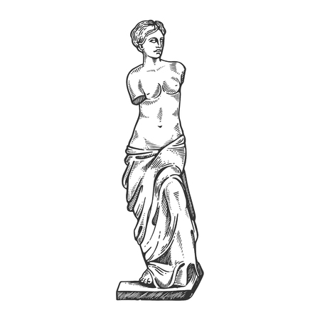 Aphrodite ancient statue engraving vector illustration. Scratch board style imitation. Black and white hand drawn image.のイラスト素材