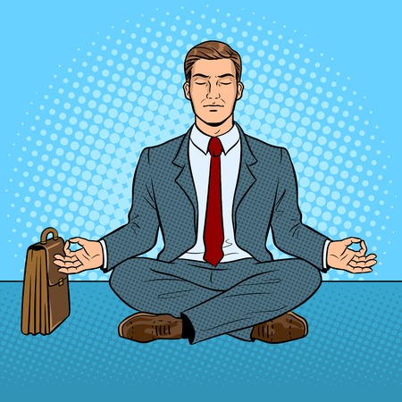 Meditating businessman pop art retroのイラスト素材