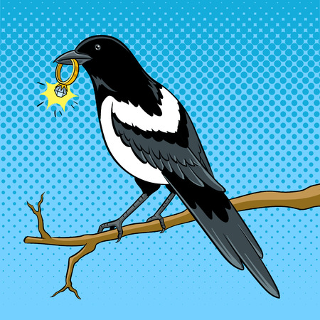Magpie bird with golden ring pop art vectorのイラスト素材
