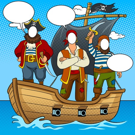 Tantamaresque pirates on boat pop art vectorのイラスト素材