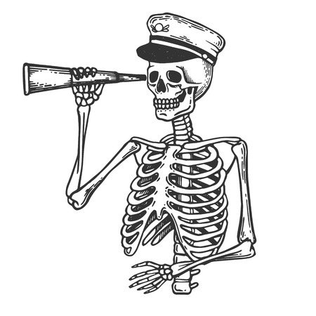 Skeleton captain on horse engraving vectorのイラスト素材