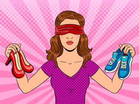 Blindfolded girl pop art vector illustrationのイラスト素材
