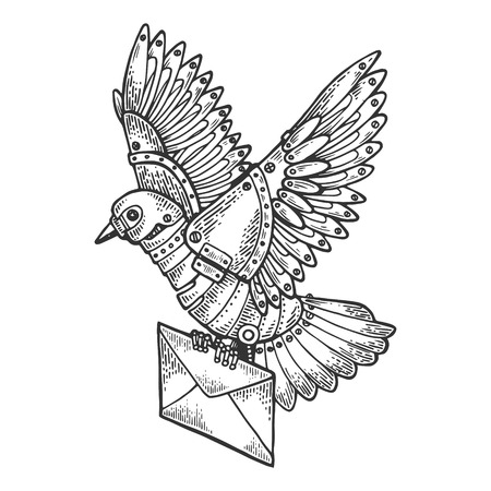 Mechanical mail pigeon bird animal engravingのイラスト素材